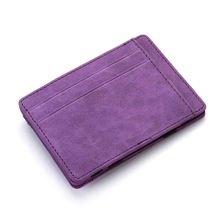 Black PU leather magic flip wallet with a zipper coin purse and sewing line detail.
