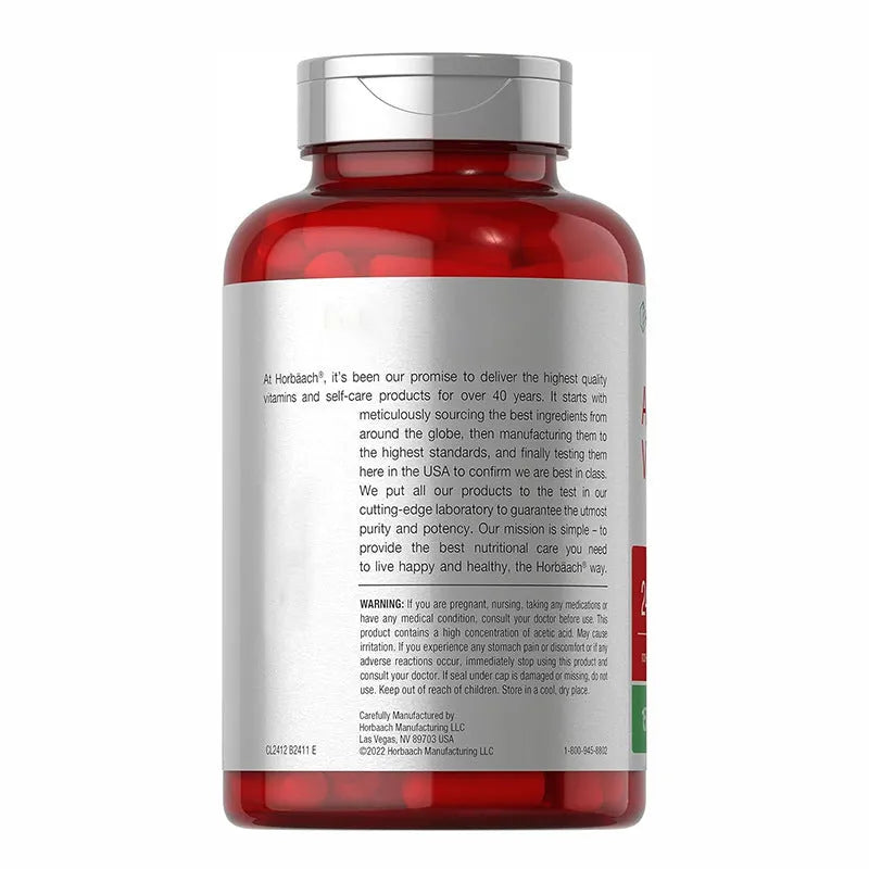 Bottle of 150 apple cider vinegar health supplement capsules