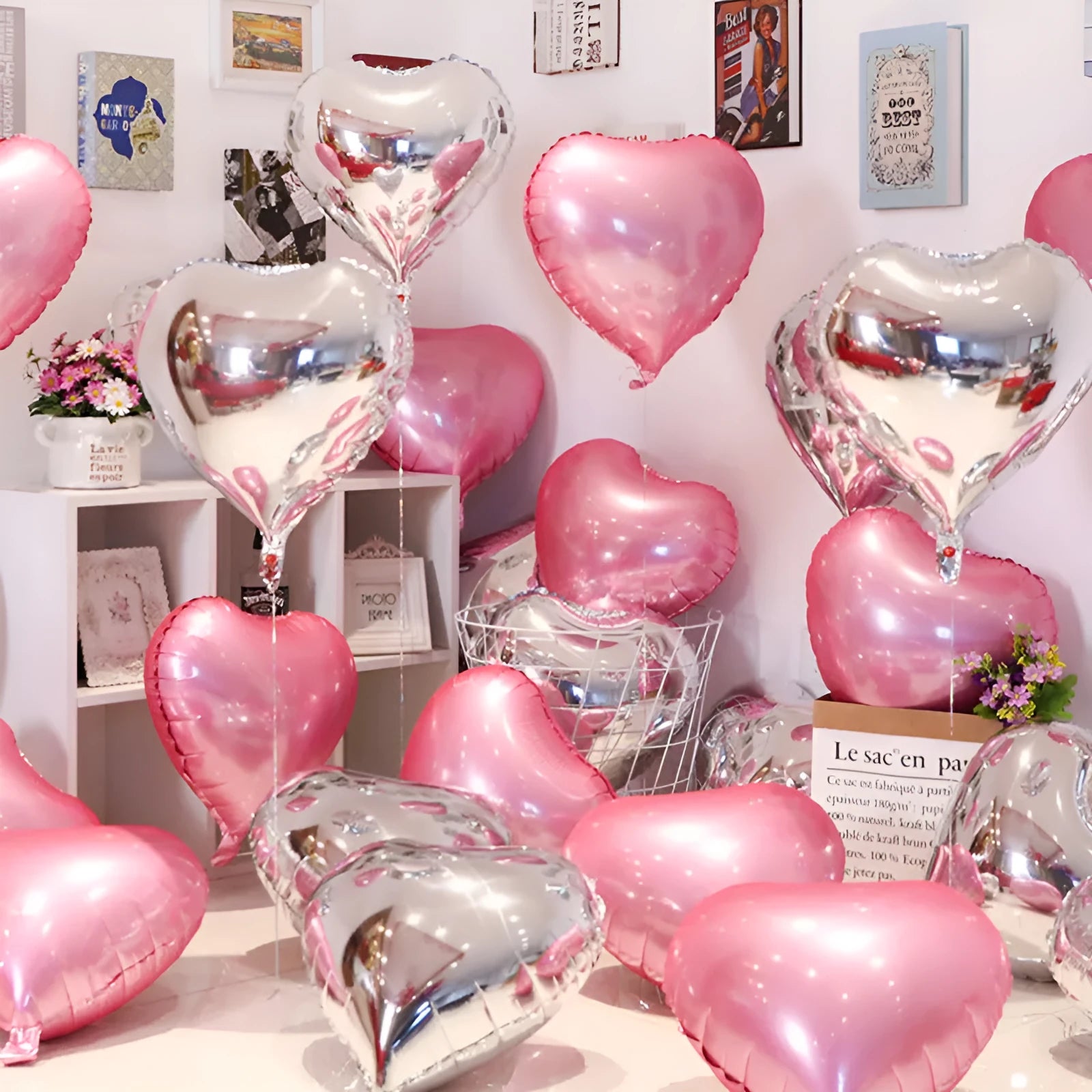 Peach heart shaped aluminium balloons in metallic colours for party decorations