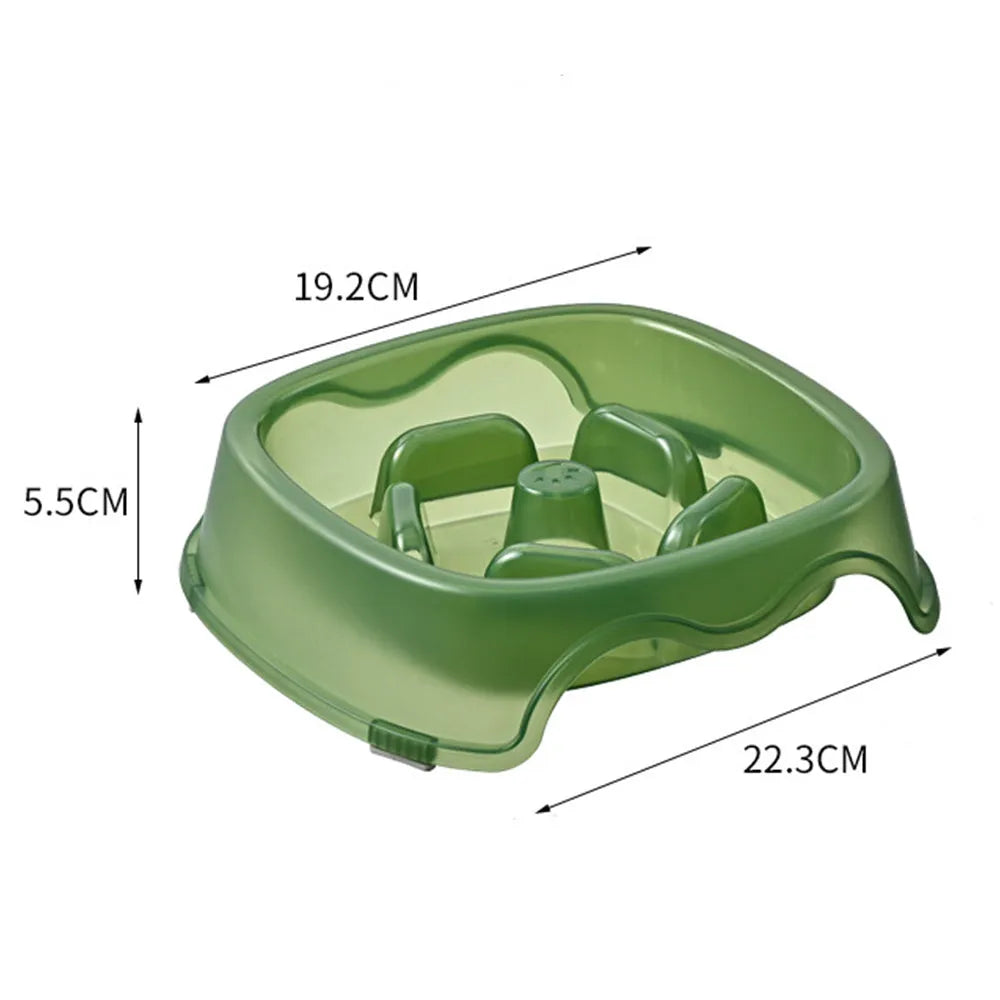 Blue slow feed anti-choke dog bowl with raised centre pattern on a non-slip base.