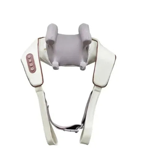 Creamy white rechargeable shoulder and neck kneading massager with infrared physiotherapy