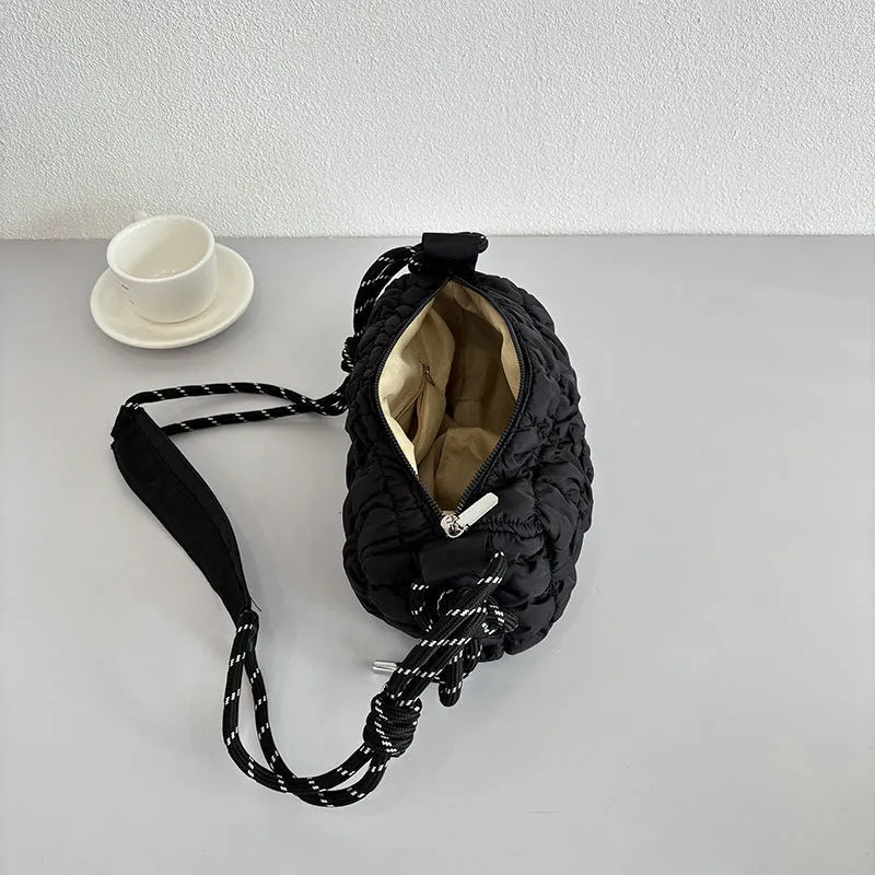 Women's lightweight nylon messenger bag in pillow shape with rhombus pattern