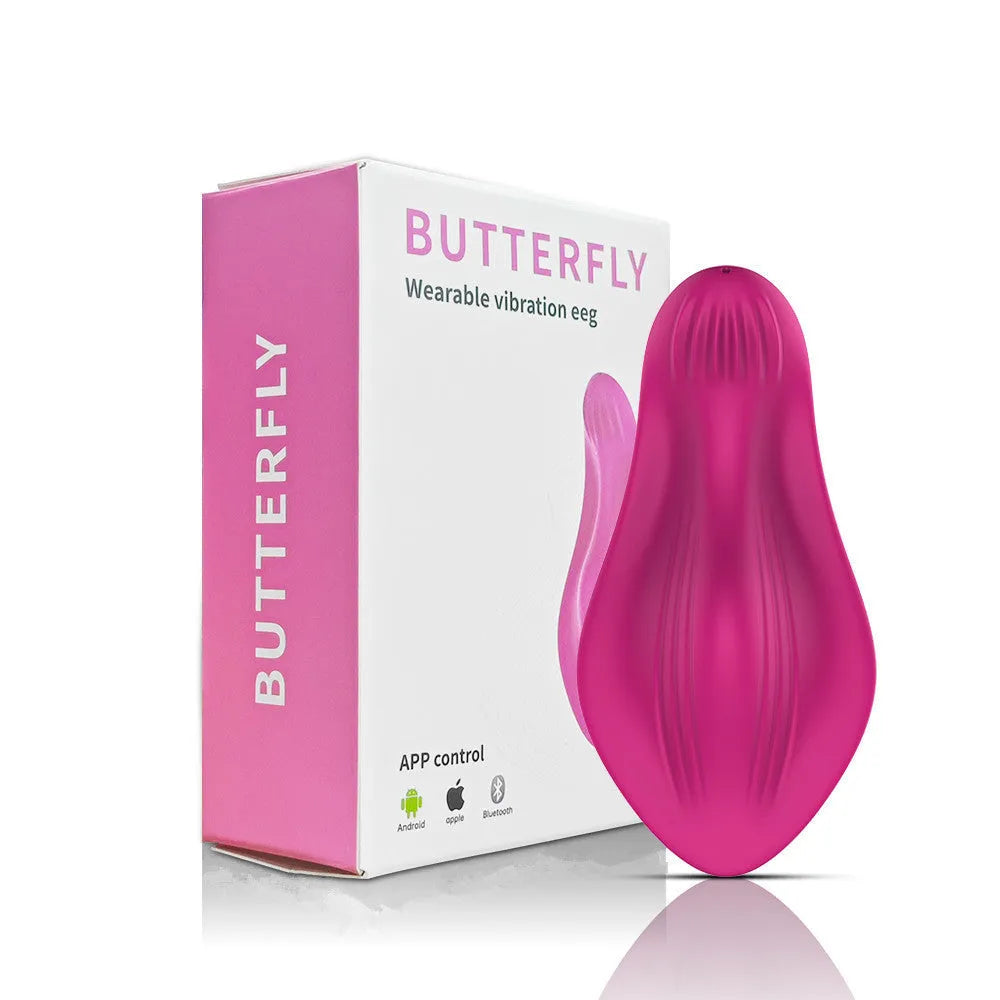 Rose red wearable female massager with butterfly design and smartphone app control
