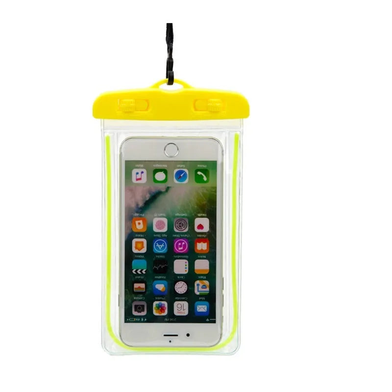 Universal waterproof phone case in eight luminous colours with touch screen compatible window