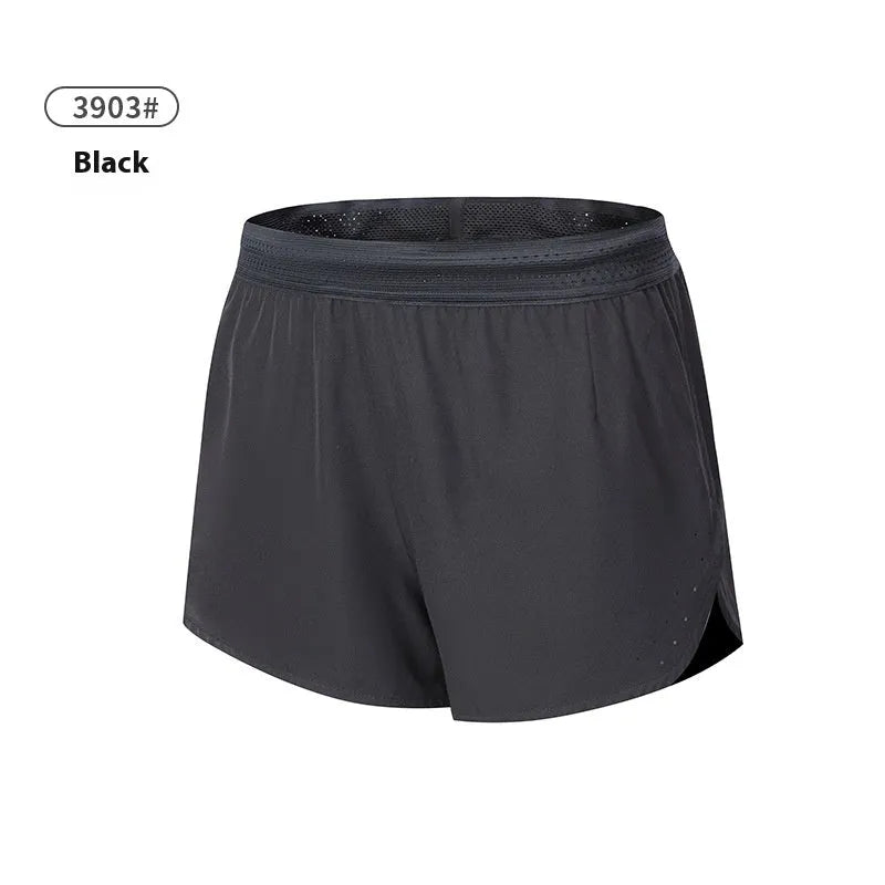 Men's black polyester basketball shorts with low-waist elasticated waistband laid flat