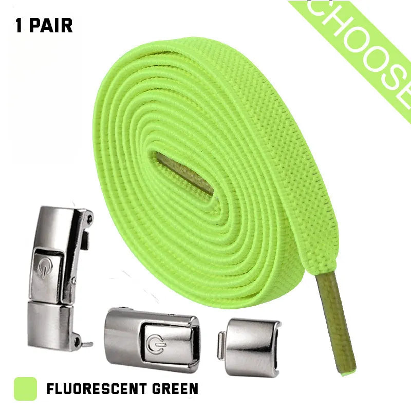 Press lock elastic no-tie shoelaces with widened 8mm flat profile in assorted colours