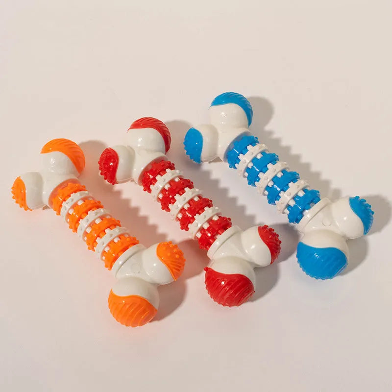 Blue bone-shaped interactive dog toy for small breeds with treat holder compartment