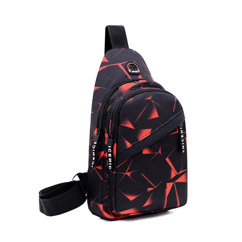 Men's crossbody sling bag with earphone hole in Oxford cloth with zip pockets