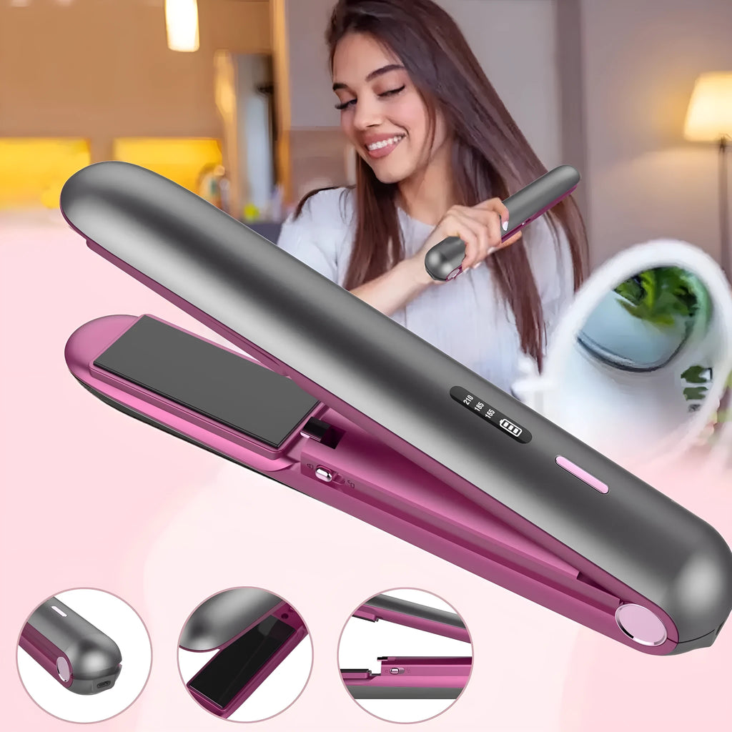 Wireless moon shadow grey hair straightener with tourmaline ceramic plates and lithium battery power
