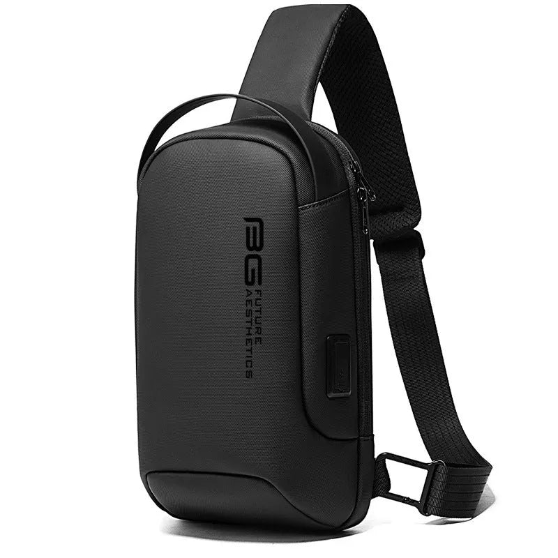 Men's oxford cloth shoulder bag with USB charging port in black colour option
