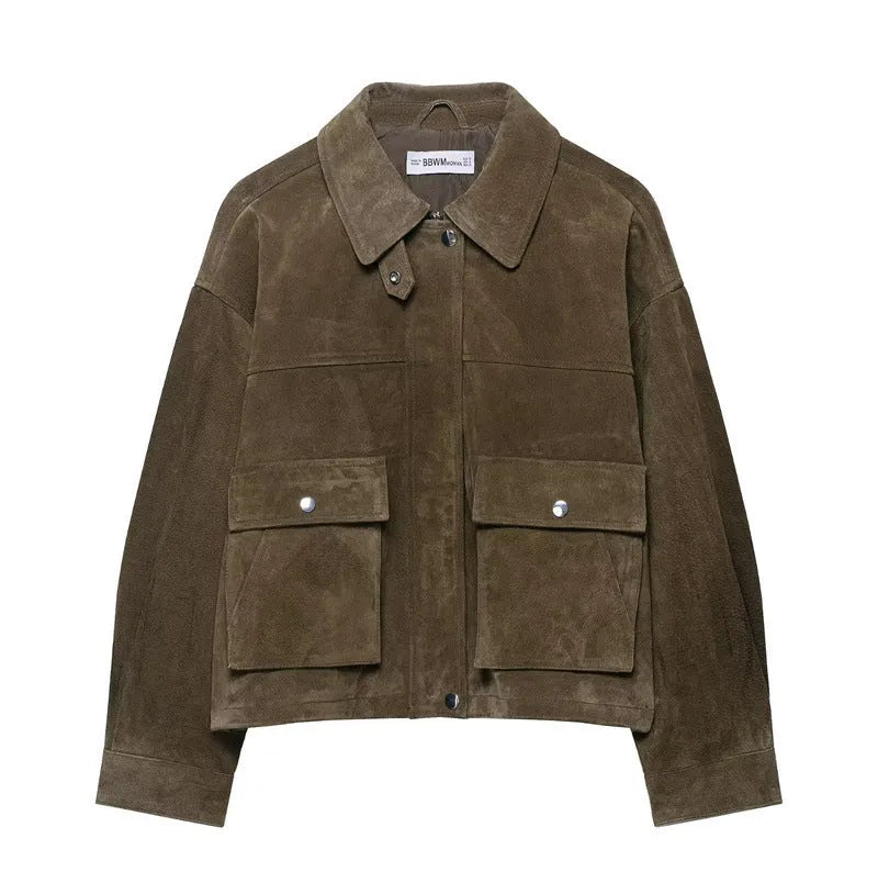 Women's casual jacket in picture colour with Japanese Korean styling and medium thickness PU construction