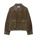 Women's casual jacket in picture colour with Japanese Korean styling and medium thickness PU construction
