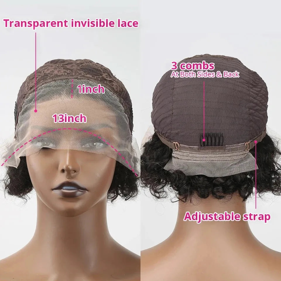 Black human hair lace wig cover cap for pixie wig styles and daily wear