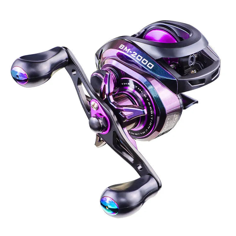 BM2000 fishing reel with magnetic brake system in colourful water drop design