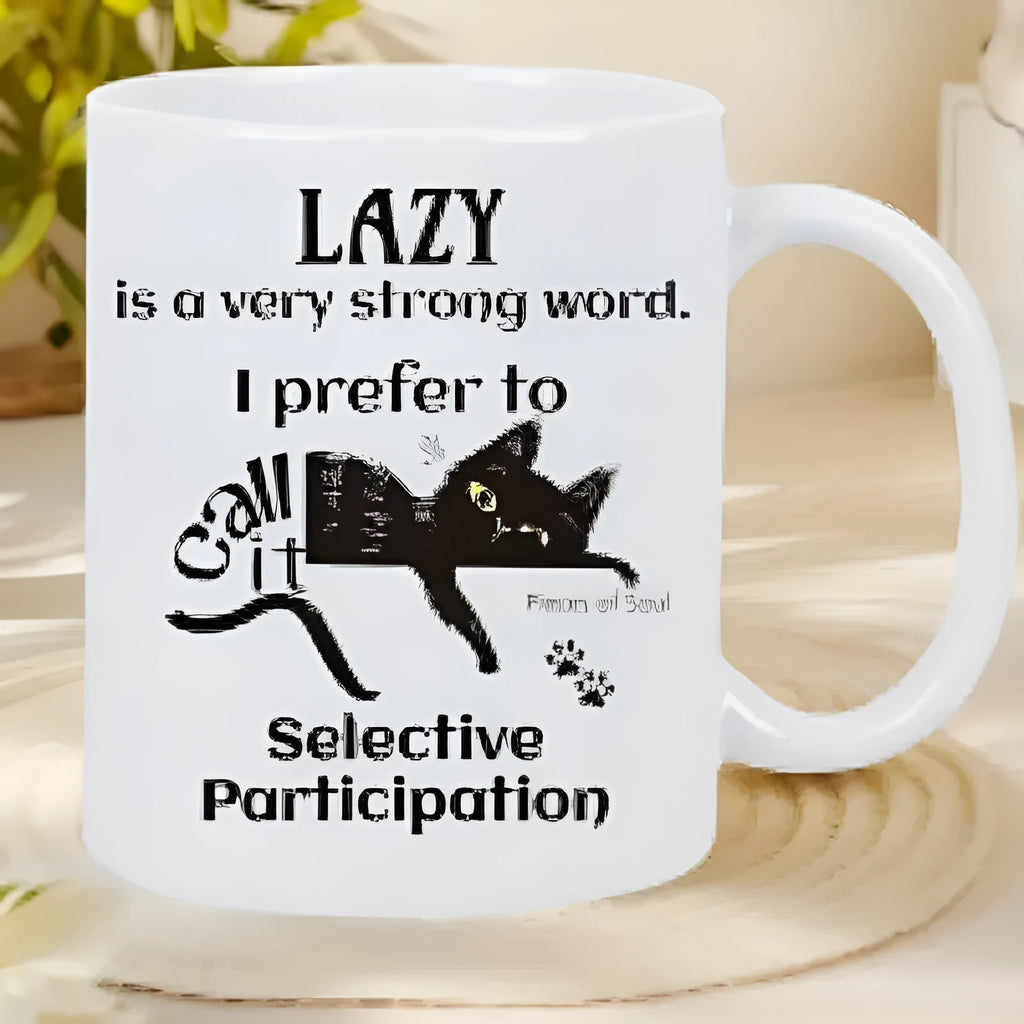White 11oz ceramic mug with a custom thermal transfer picture design on its surface.