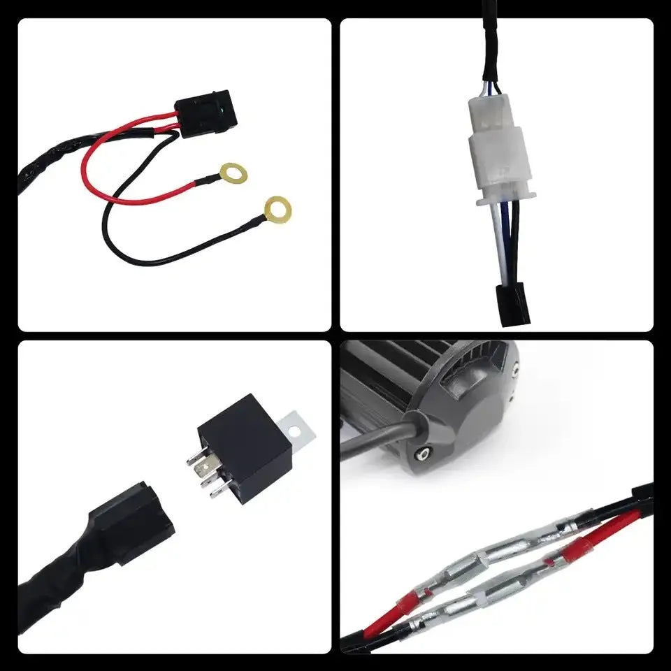 LED roof spotlight wiring harness with 2 metre silicone cable and connectors for automotive lighting installation