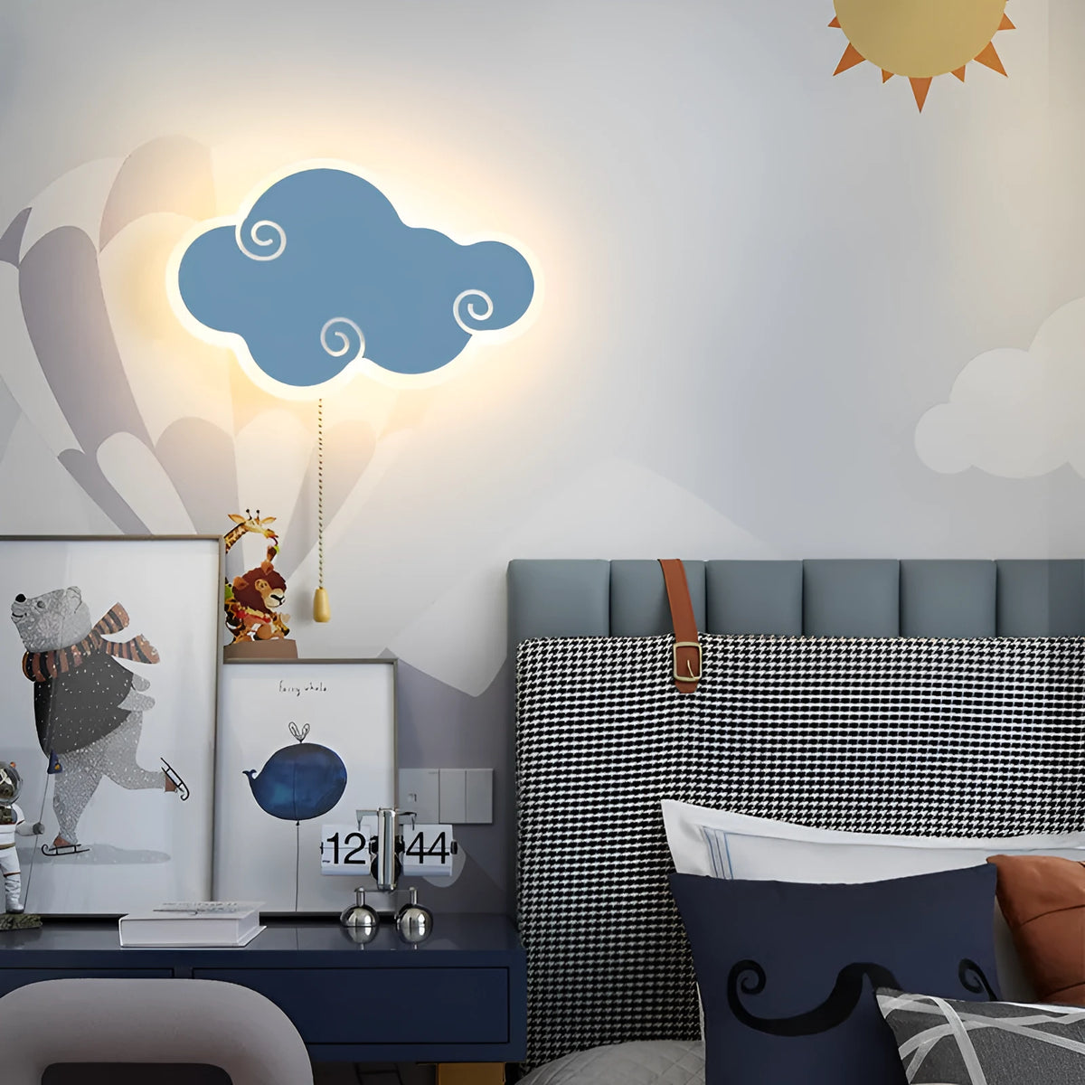 Cloud-shaped children's bedroom wall lamp with acrylic construction and multiple colour lighting options