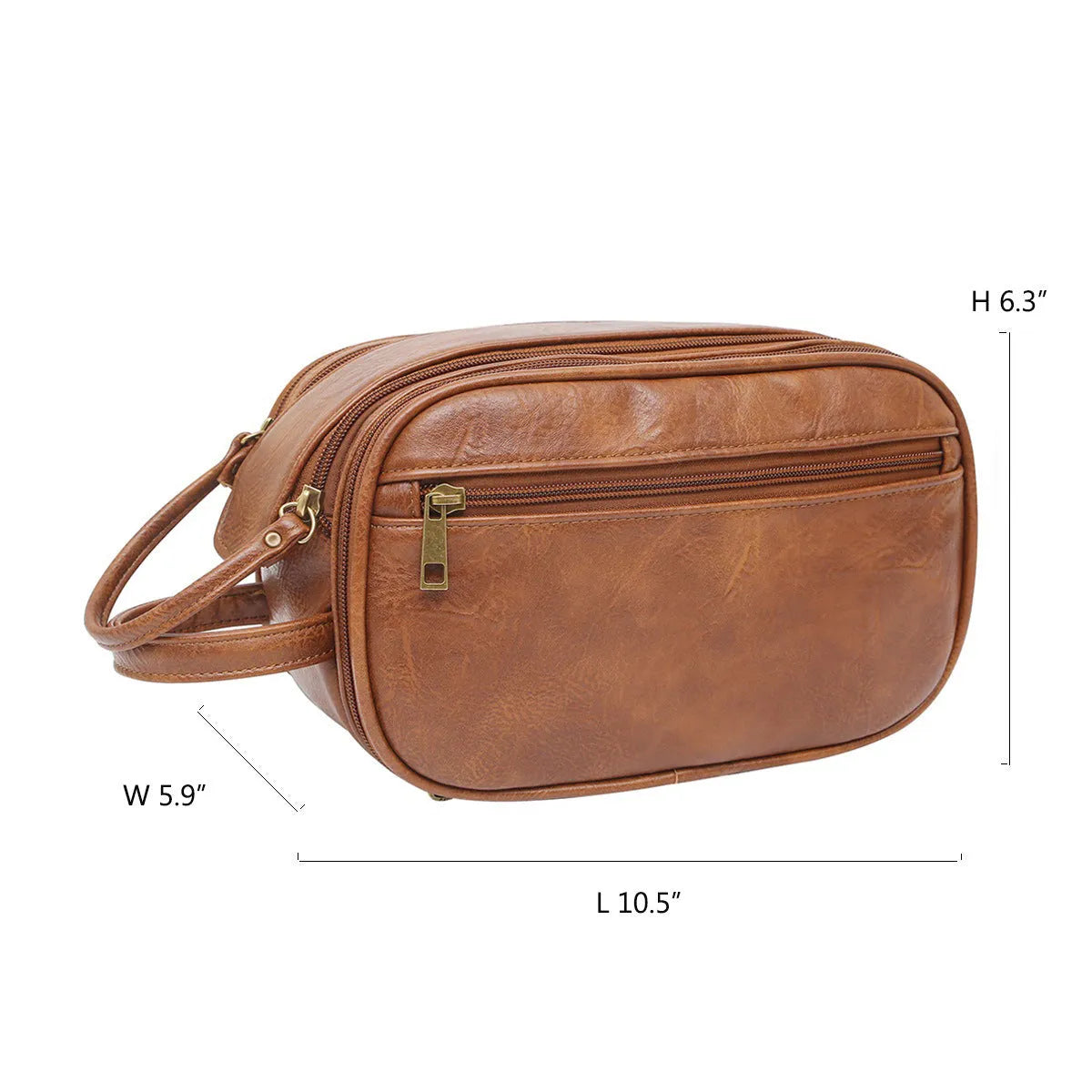 Men's solid colour black PU toiletry bag for travel storage of cosmetics and shaving kits.