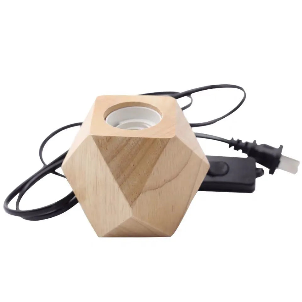 Wooden retro lamp holder in diamond or square shape measuring 75x80mm