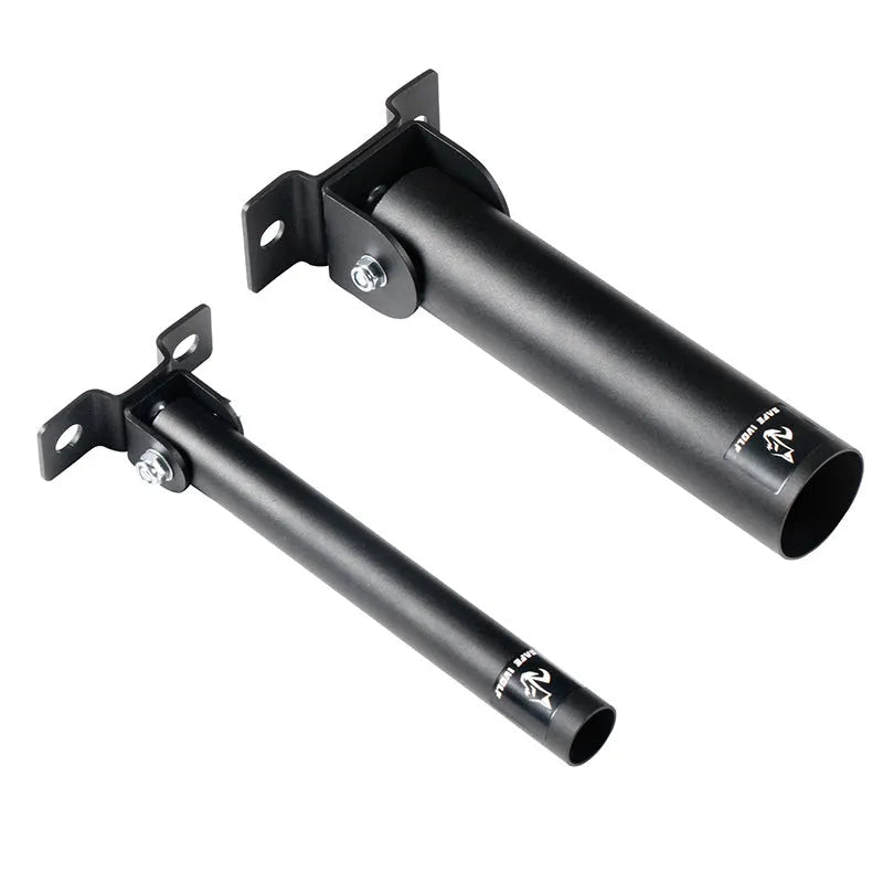Steel wall-mounted rack holding 25 metal rods or barrels