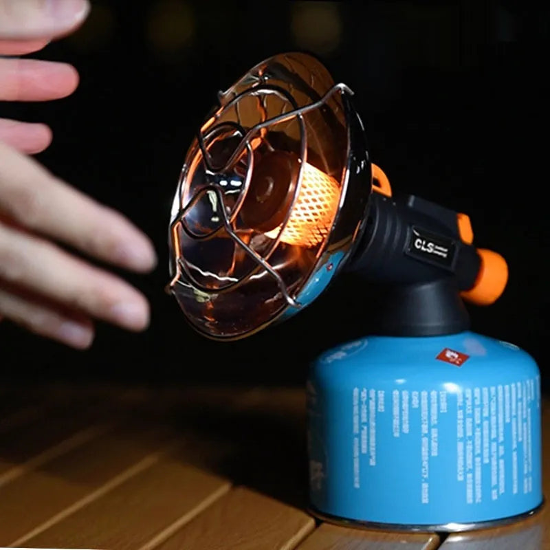 Black and orange portable camping heater with automatic ignition system