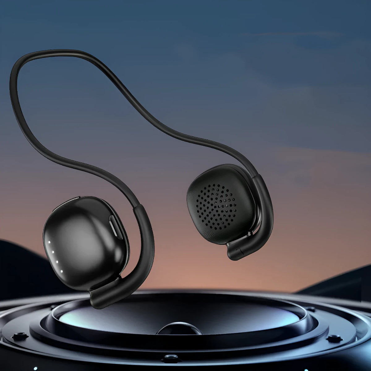 Black bone conduction Bluetooth sports headset with Jerry chip, 15m range, Type-C charging, ABS body