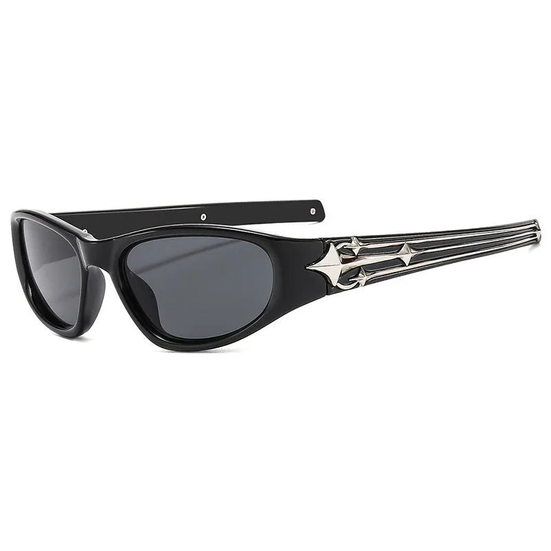 Sports sunglasses with a polycarbonate frame and lenses, shown in a choice of colours including black, red, and transparent gray.