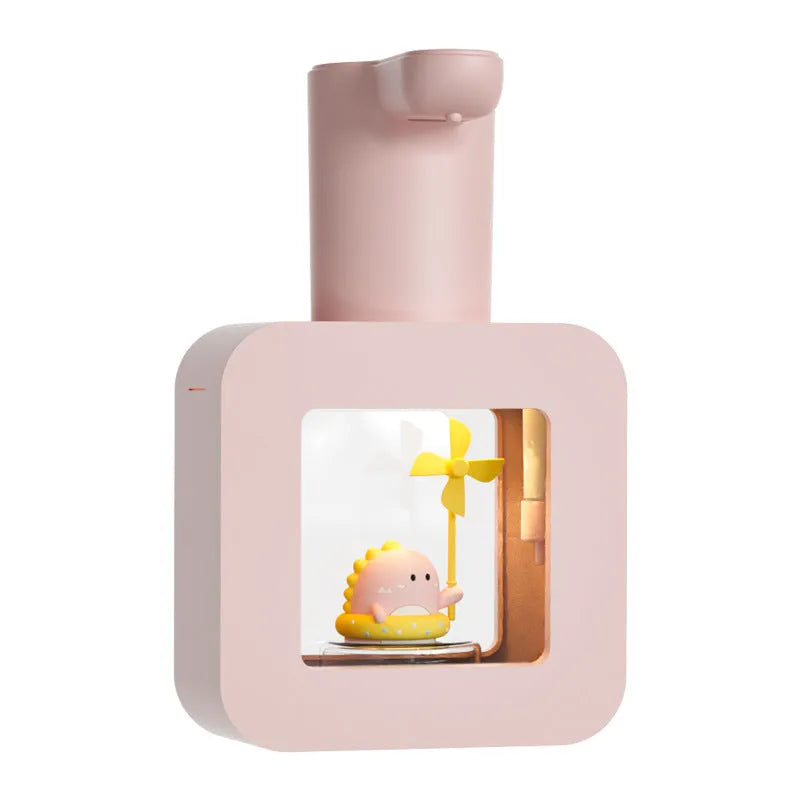 Yellow automatic sensor soap dispenser with unicorn cartoon design for touchless handwashing