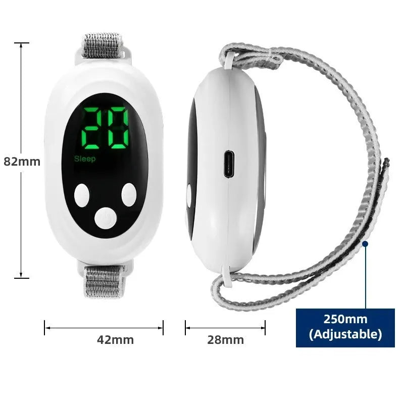 White sleep aid instrument with handheld remote control and USB charging cable