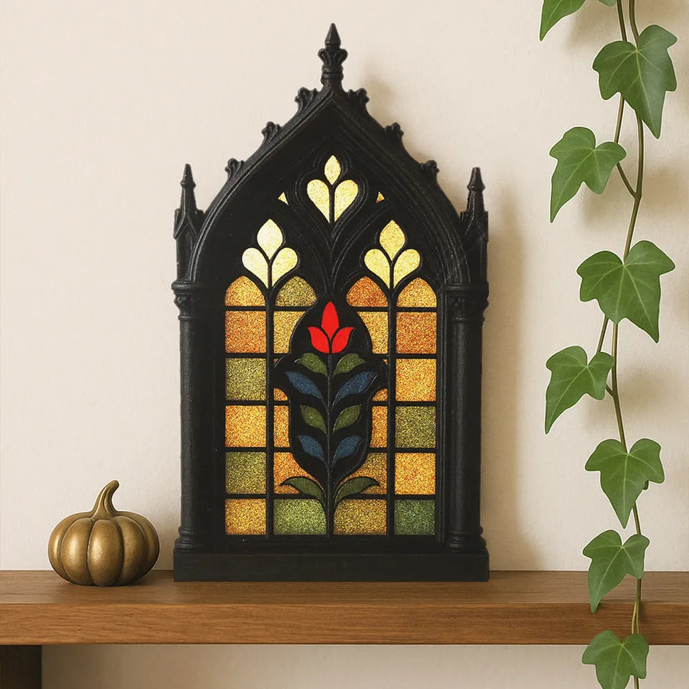 Black wooden Gothic style door frame wall mounted storage rack for pendant display