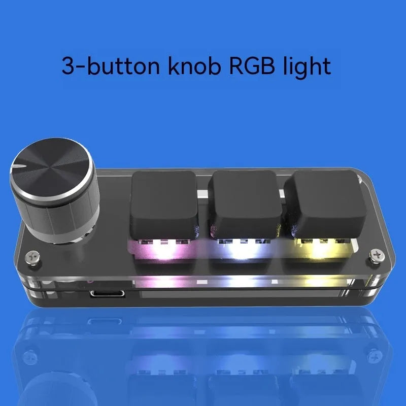 Black and white custom RGB backlit USB keypad with compact 15cm x 10cm dimensions