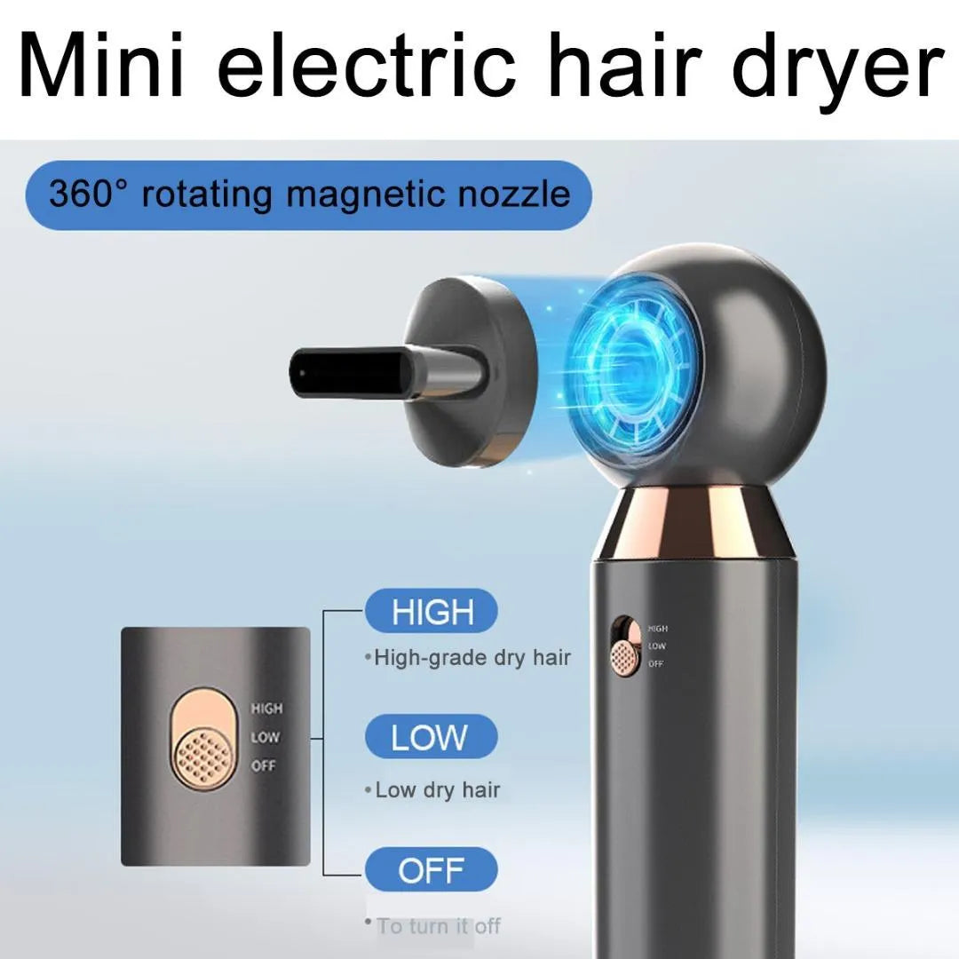 Compact 800W ionic hair dryer with diffuser accessory, measuring 20cm in length