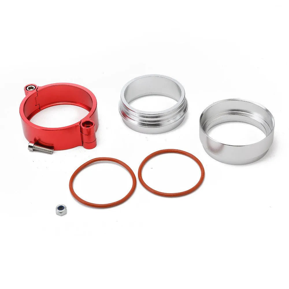 Aluminium fixed movement clamp for car exhaust modification in black, blue or red colours