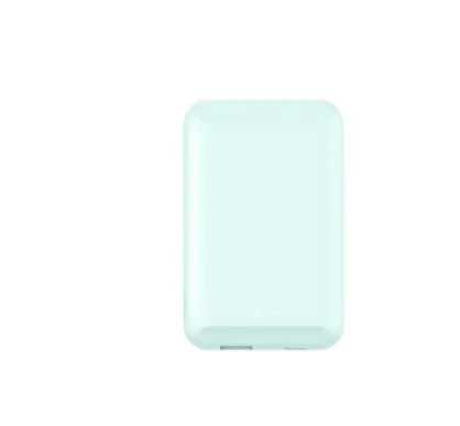 Magnetic wireless power bank in five colour options showing 5000mAh capacity