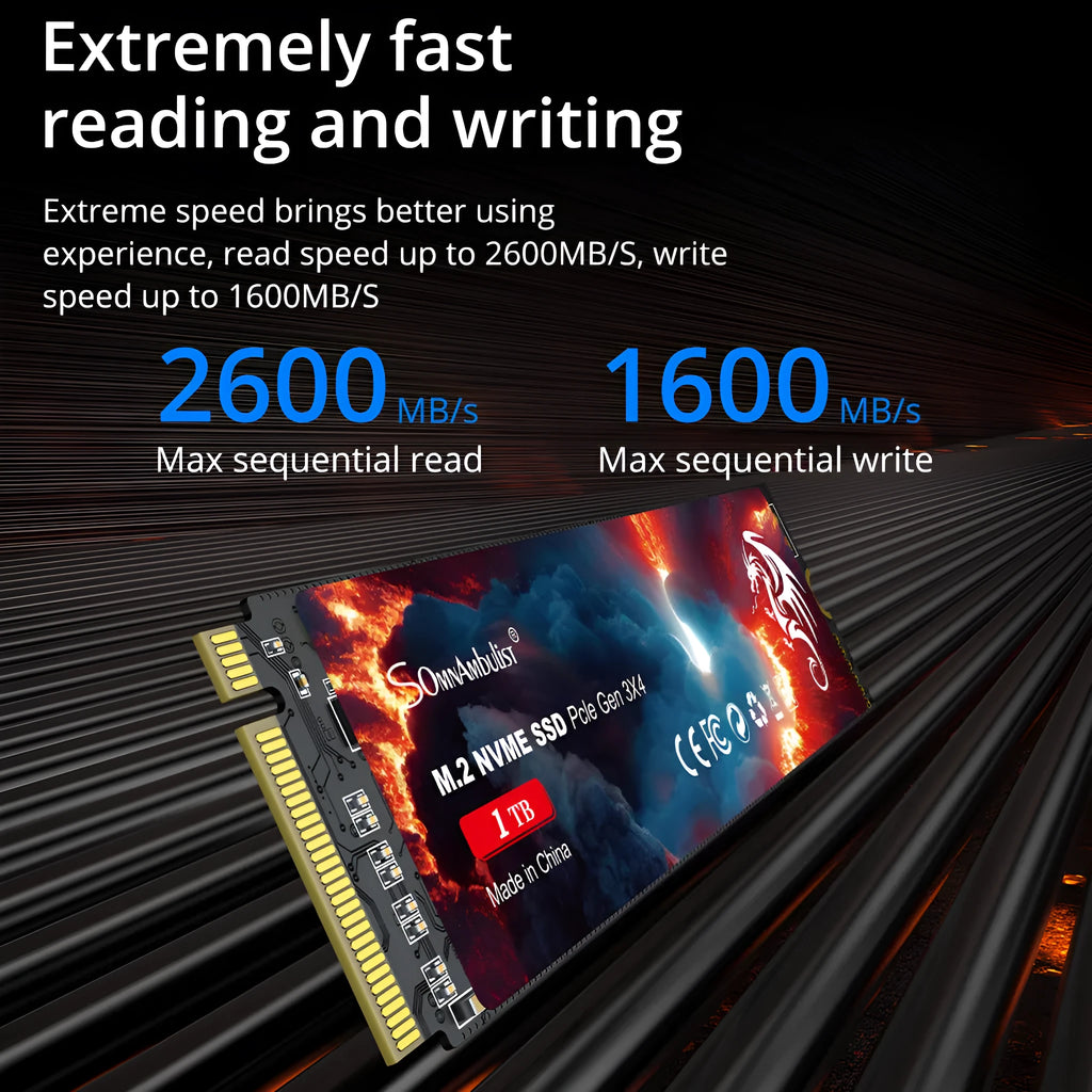 M.2 NVMe Solid State Drive with PCIe 3.0 interface measuring 80mm x 22mm