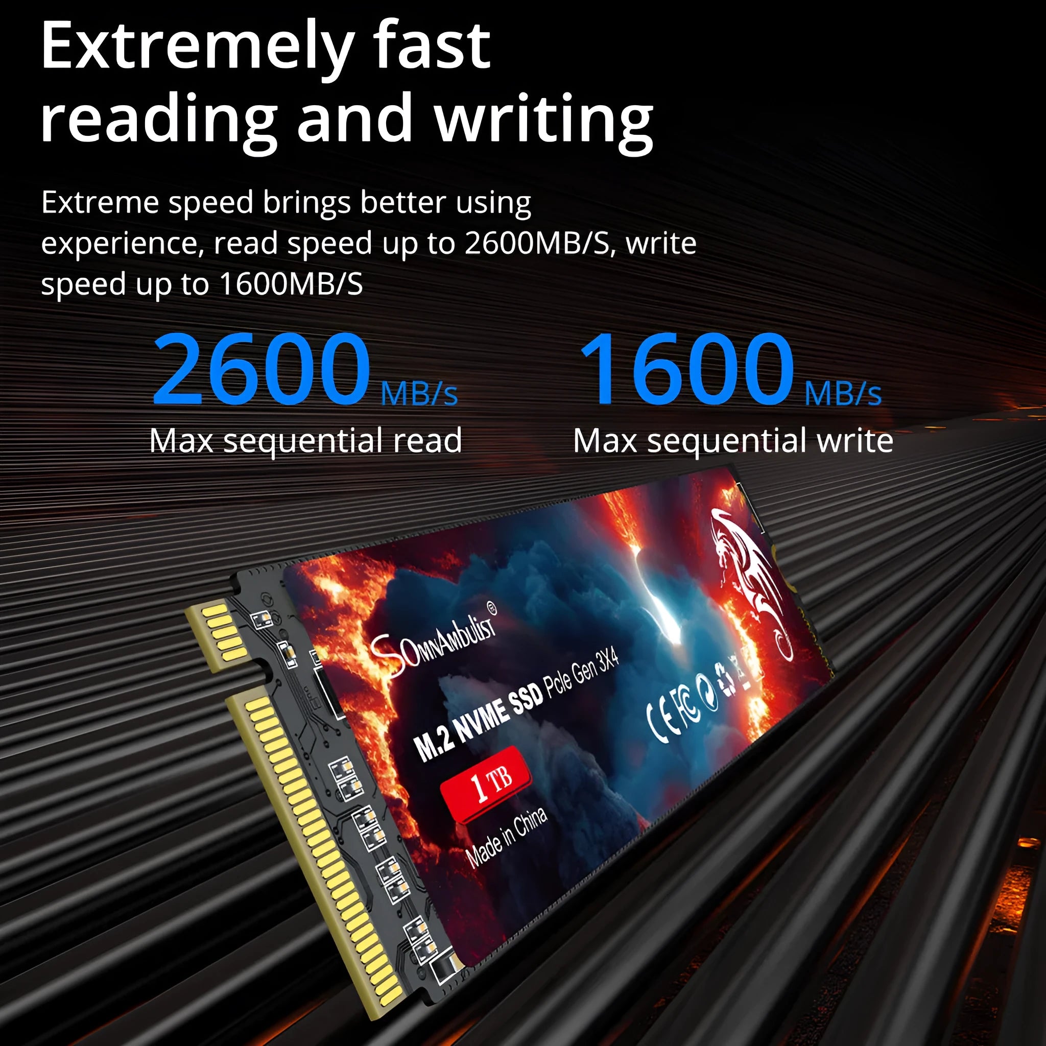 M.2 NVMe Solid State Drive with PCIe 3.0 interface measuring 80mm x 22mm