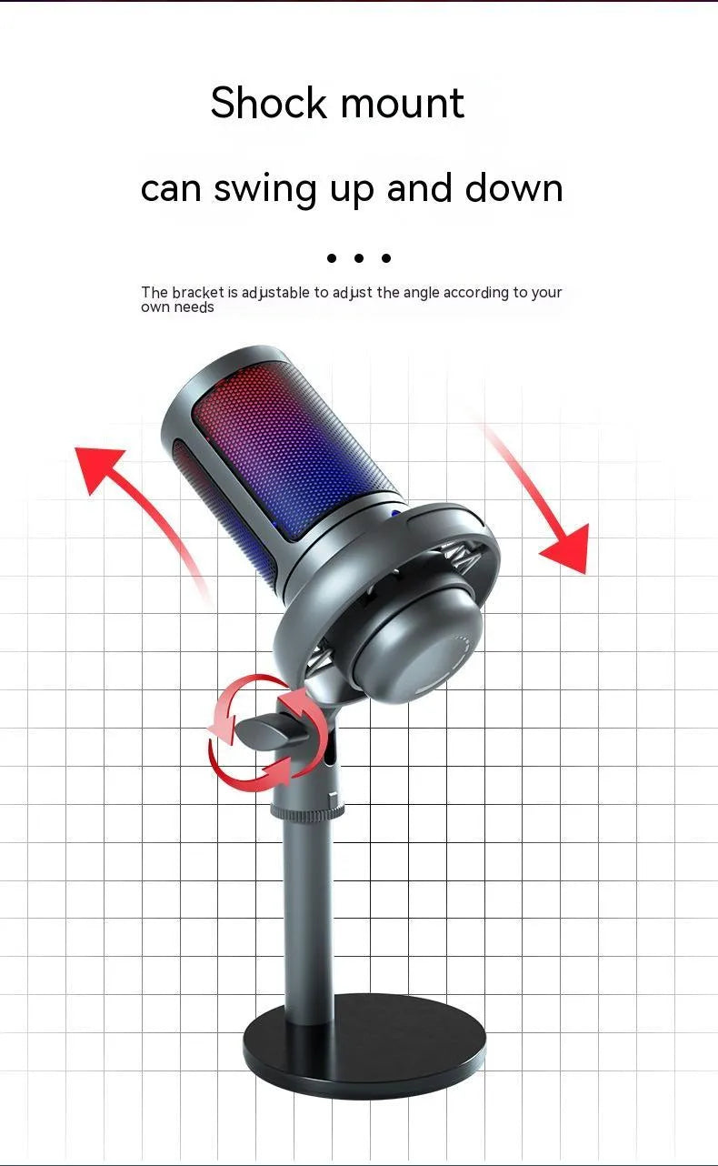 RGB condenser USB microphone with 150cm cable in black, white, and pink colour options