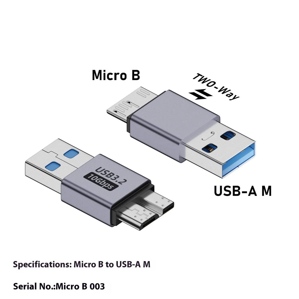 Micro B USB adapter converter showing male to female connection for old mobile hard disk box and phone charging