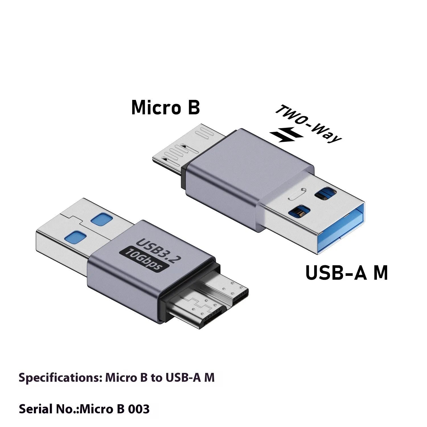 Micro B USB adapter converter showing male to female connection for old mobile hard disk box and phone charging