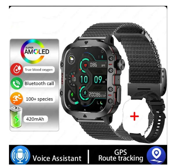 QX11 Smart Watch in black with silicone strap showing TFT touch screen displaying heart rate data.