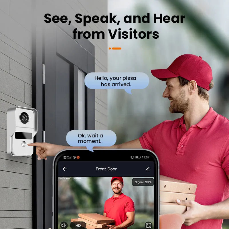 Wireless network video intercom doorbell with colour HD camera and 10-inch display unit