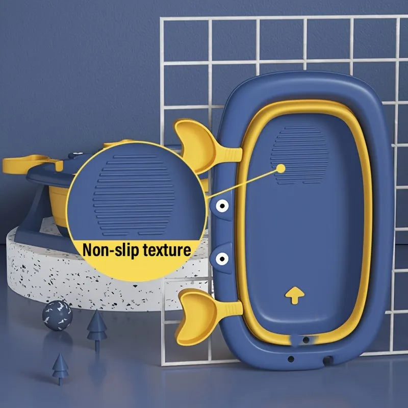 Blue foldable portable plastic tub for washing a small dog or cat.