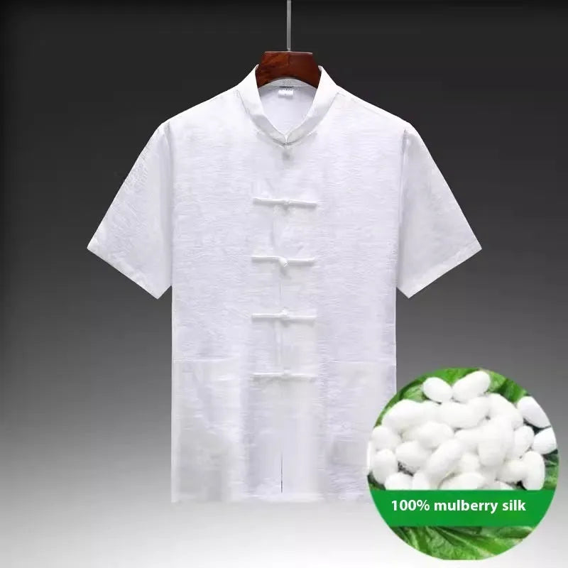 Men's Chinese style Tang suit in mulberry silk fabric available in multiple colours and sizes