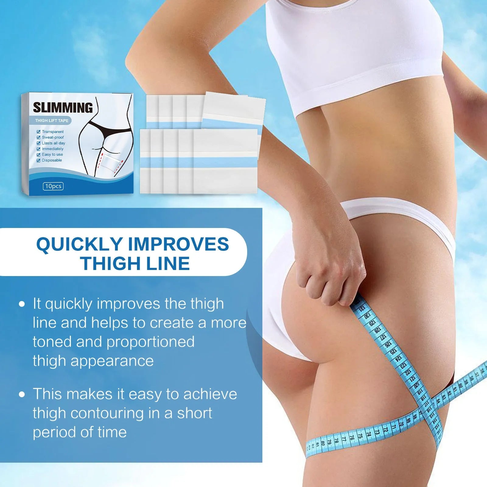Box of 10 square body shaping sticker patches for navel tightening and contouring.