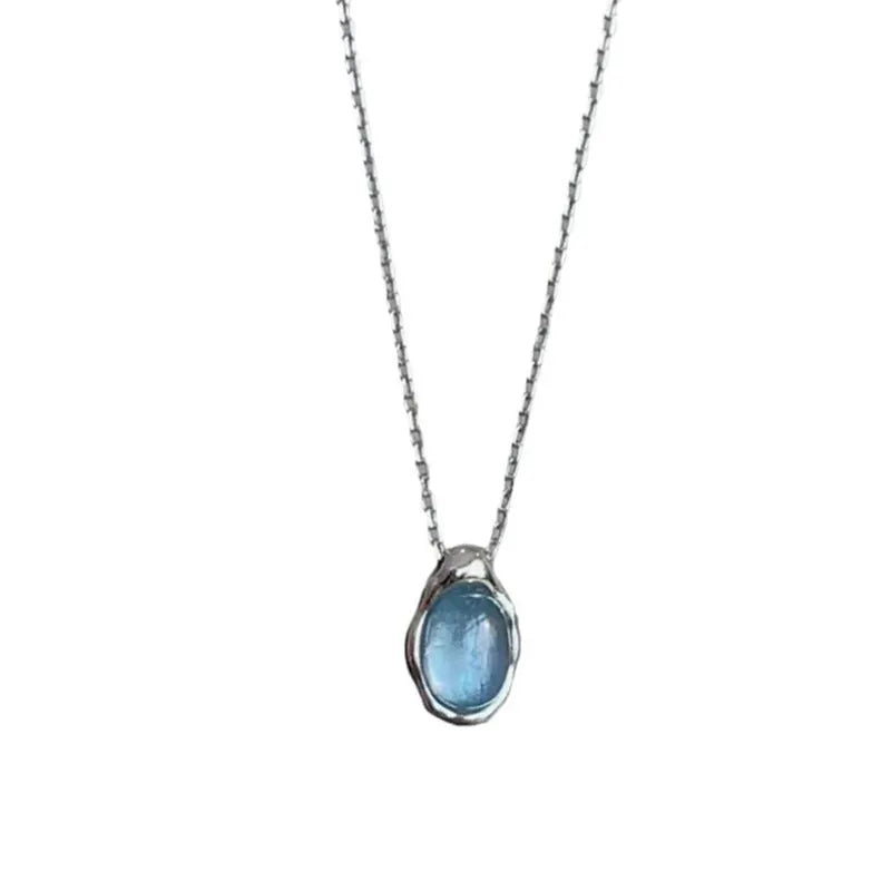 Navy blue geometric water drop necklace with adjustable chain length 41cm to 50cm