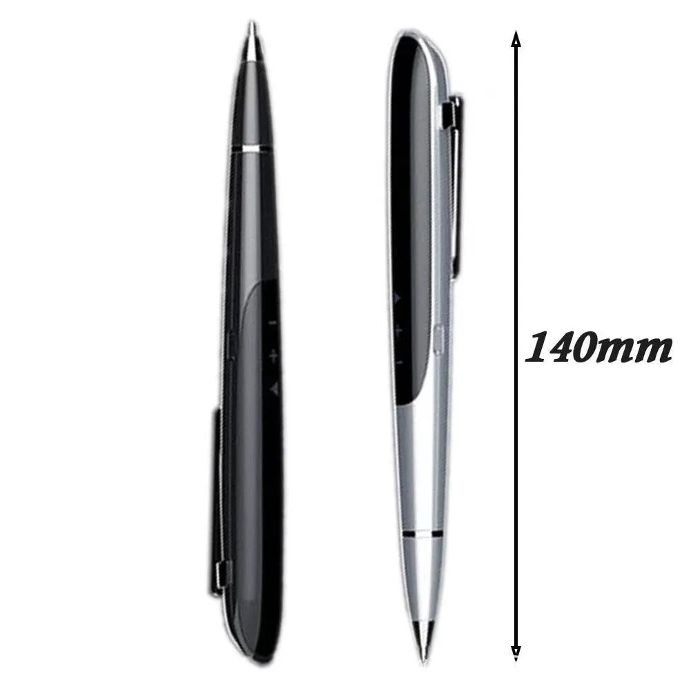 Black lossless recording pen with OLED display screen showing recording status