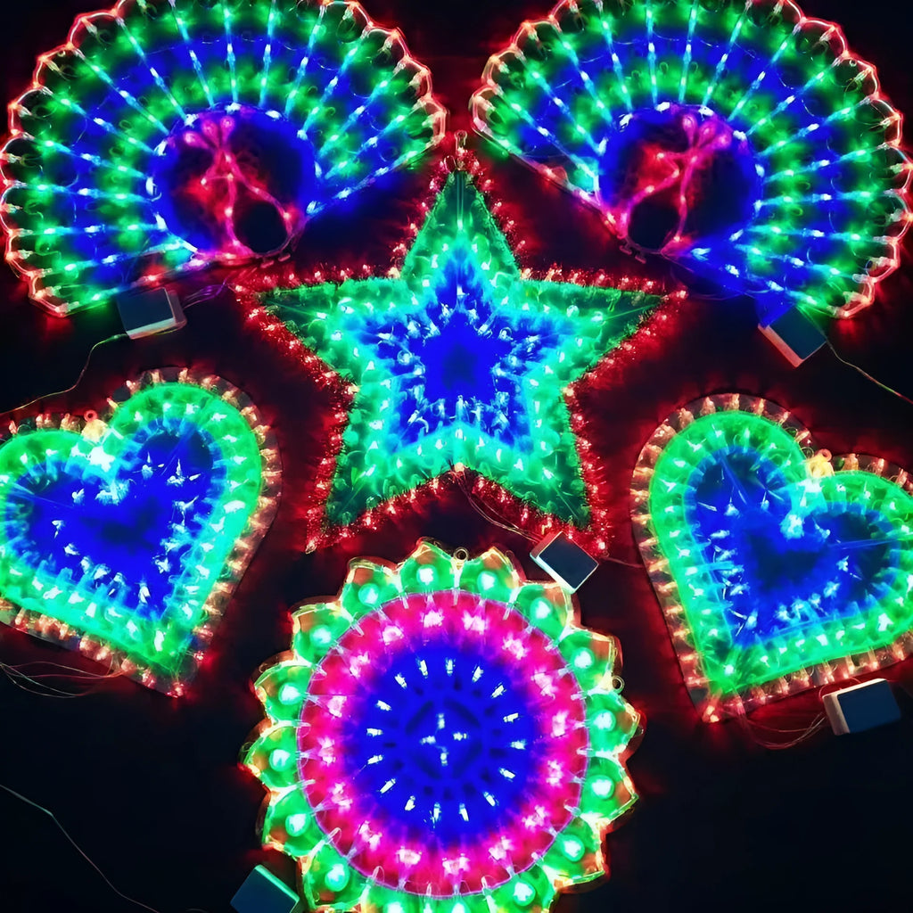 Christmas festival decorative string lights with peacock, heart, sunflower and star-shaped lamps for outdoor holiday decoration