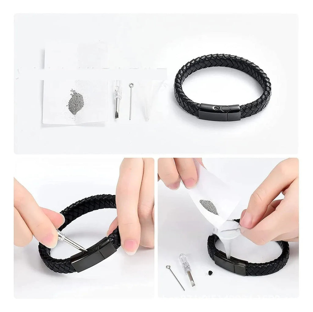 Black stainless steel bracelet with weaving design and English letter personalisation for travel commemoration