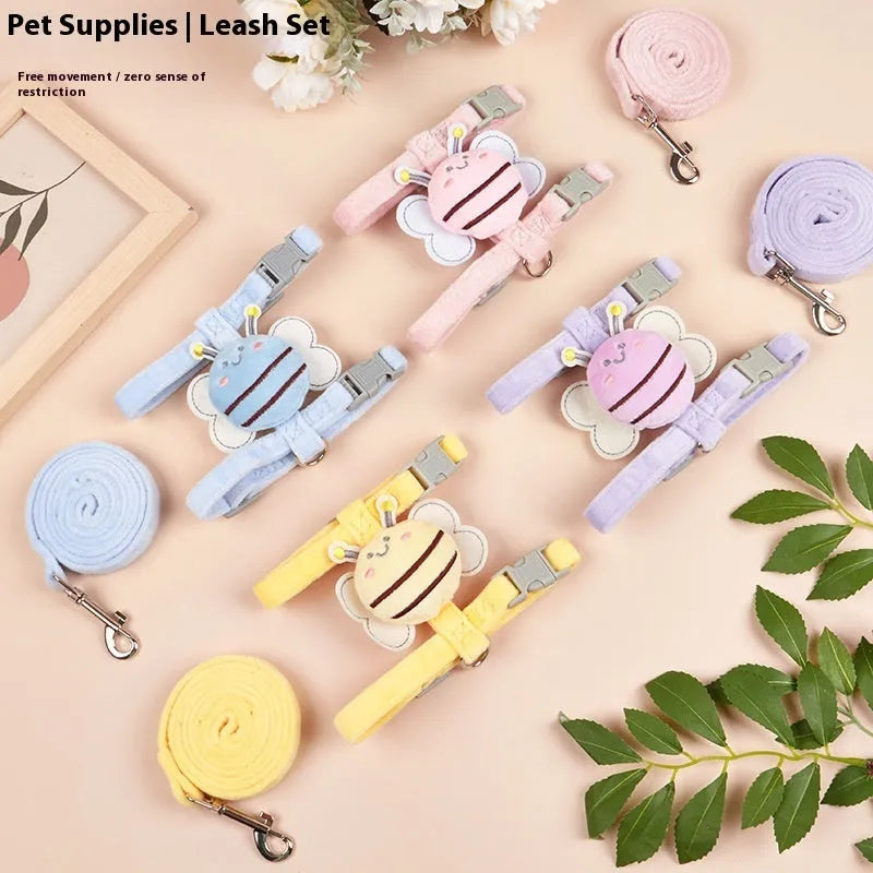 Bee-shaped adjustable cat harness and lead set in polyester with pink, yellow, or blue colour options