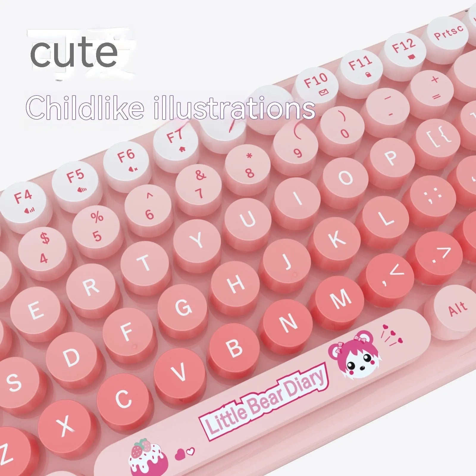 Pink cartoon wireless keyboard and mouse set with compact design for notebook and home office use
